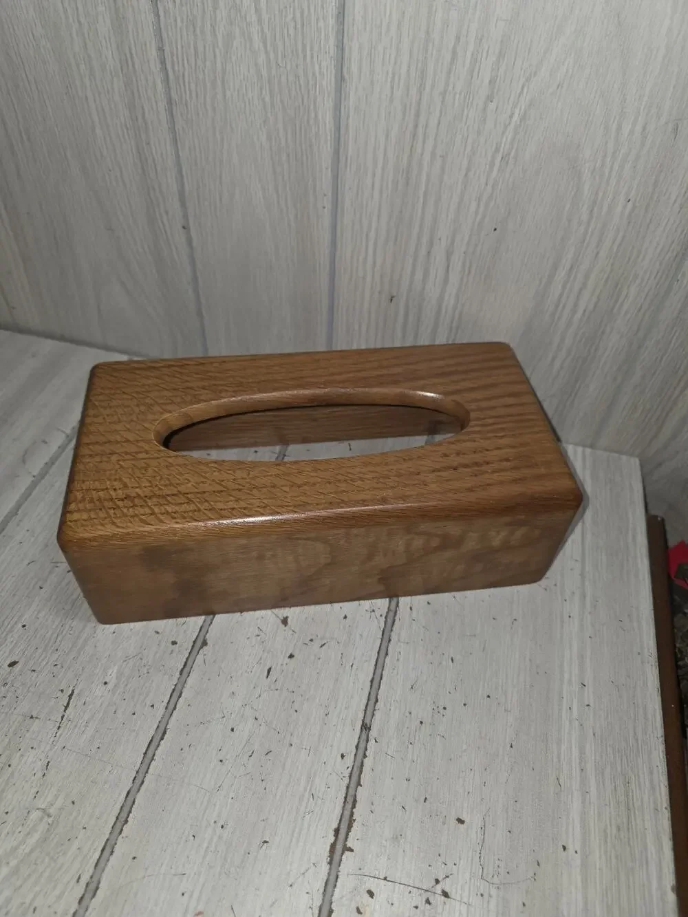 Vtg Oak Tissue Box Cover Dispenser Solid Wood Rectangle MCM Kleenex Farmhouse